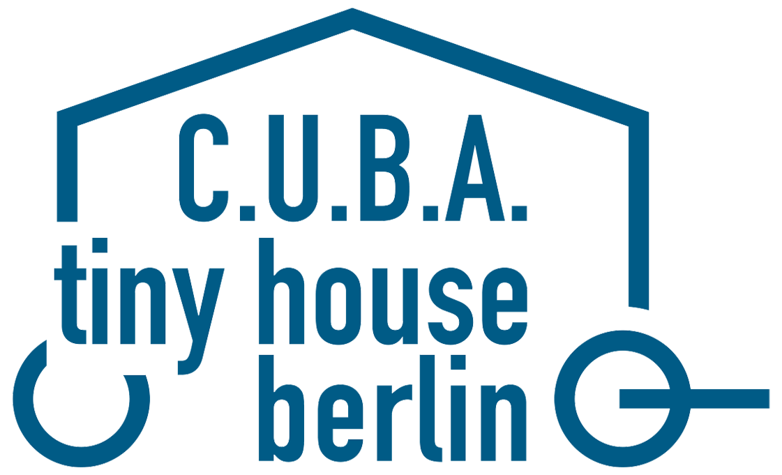 Logo der C.U.B.A. tiny house berlin. Das Logo zeigt einen stilisierten Bauwagen mit dem Schriftzug »C.U.B.A. tiny house berlin«.